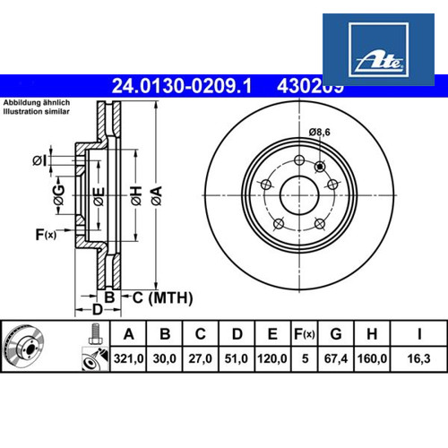 Brake disc ate - disc, 24.0130-0209.1